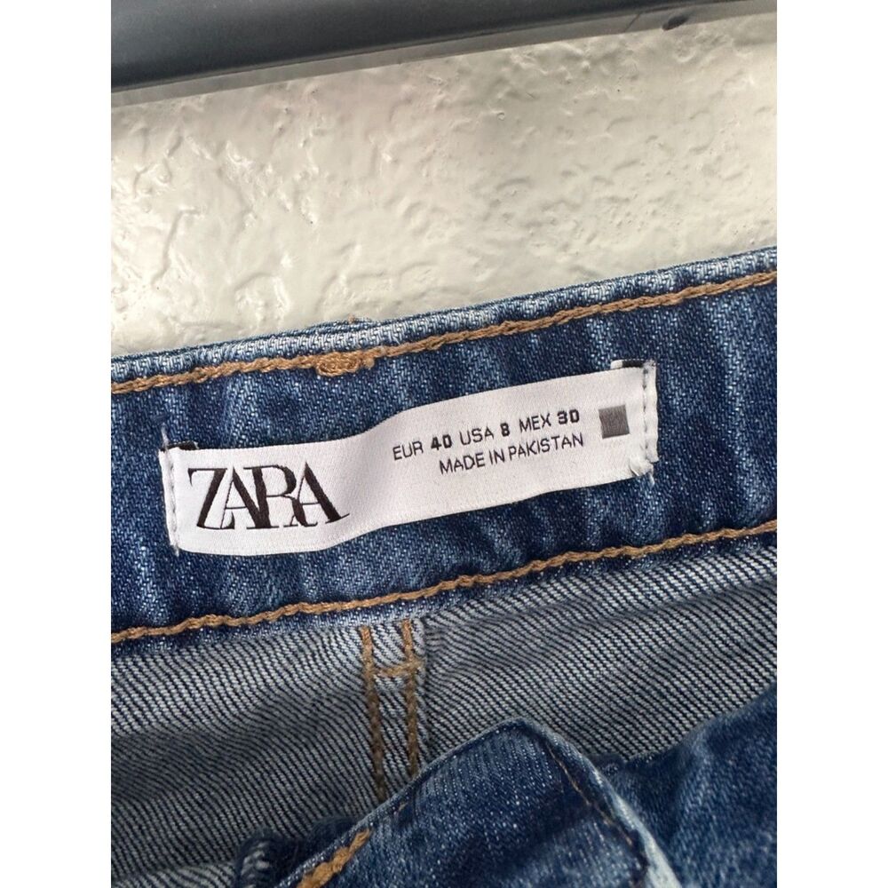 Zara High Waisted Dark Wash Blue Denim Shorts Size 8 - Picture 5 of 7